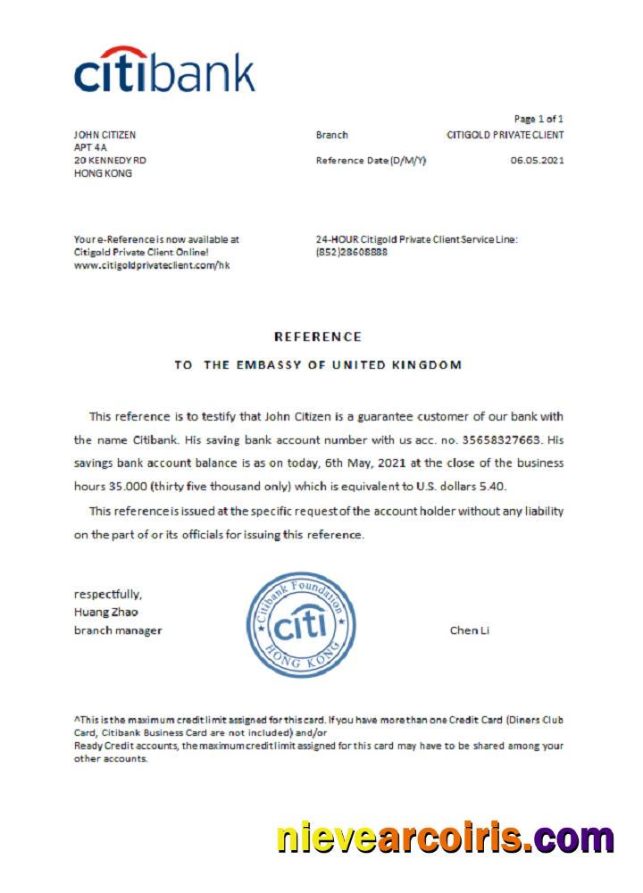 Hong Kong Citibank reference